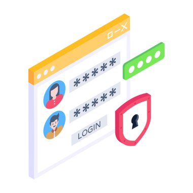 Çevrimiçi güvenliğin web simgesi, vektör illüstrasyonu