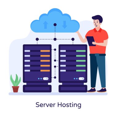 veri sunucu odası ve bulut hesaplama vektör illüstrasyonu