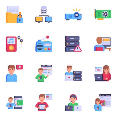 Web ve mobil uygulama vektörü illüstrasyonu için düz simgeler