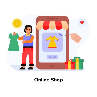 İnternetten alışveriş. Düz dizayn. vektör illüstrasyonu