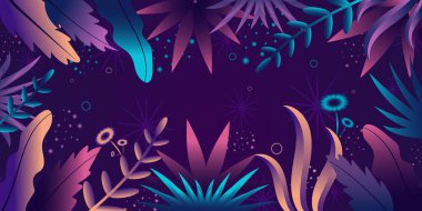 Tropikal bitkilerle yaz manzarasının vektör çizimi