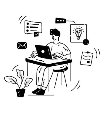 Dizüstü bilgisayarla çalışan işadamı, vektör illüstrasyon tasarımı