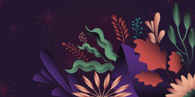 Çiçekler ve yapraklarla soyut bir arkaplan. vektör illüstrasyonu