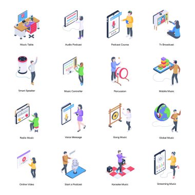 iş ve düz simgeler ayarlandı. vektör illüstrasyonu