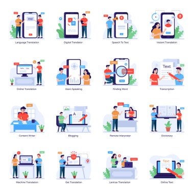 iş ve finans düz vektör simgeleri belirlendi