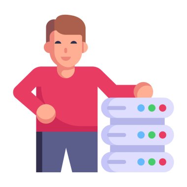 sunucuları ve bilgisayar vektör illüstrasyonu olan adam