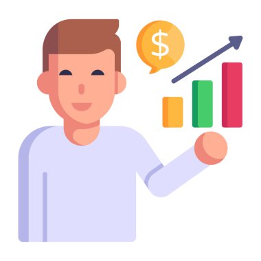 Para ve dolar işaretli vektör çizimine sahip iş adamı