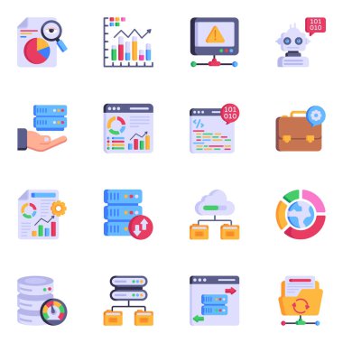 İş yönetimi, finans ve pazarlama, web ve mobil uygulamaların vektör simgeleri