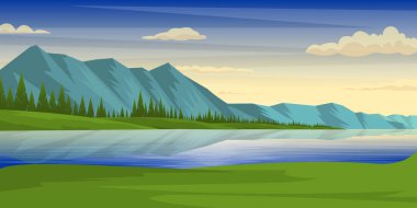 Dağları ve gölü olan güzel bir manzara.