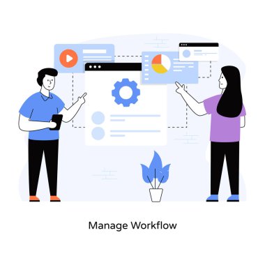 Laptop ve modern dijital pazarlama ile iş insanlarının düz vektör çizimi