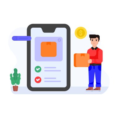 İnternetten alışveriş. Akıllı telefonu ve kredi kartı olan bir adam. vektör illüstrasyonu