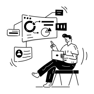 Dizüstü bilgisayar vektör illüstrasyonlu iş adamı