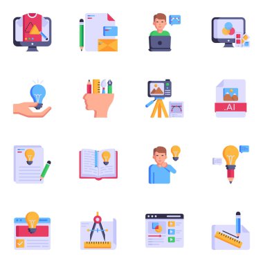 Eğitim ve kalkınma simgeleri belirlendi. düz biçim.