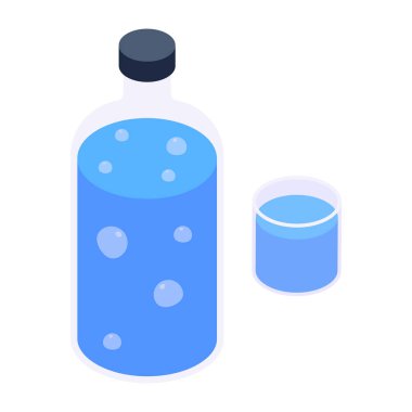 Şişedeki ve bardaktaki suyun vektör çizimi