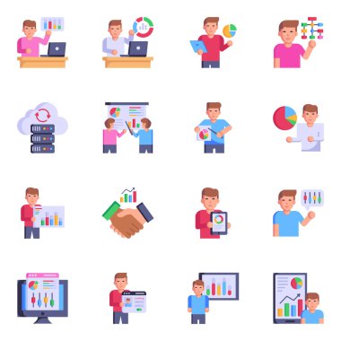 İş ve ofis ikonları. düz dizayn. vektör illüstrasyonu