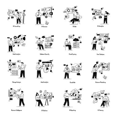 Toplantı odasında çalışan iş adamları. vektör illüstrasyonu
