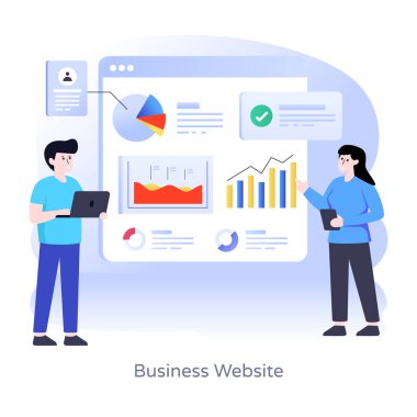 İş adamları bir dizüstü bilgisayar ve vektör illüstrasyonuyla birlikte çalışıyor