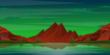 Dağları ve ormanı olan bir arazinin vektör çizimi