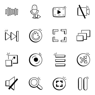 Web ve mobil için 16 ortam simgesi.