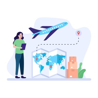 kadın ve düzlem vektör çizimi tasarımı