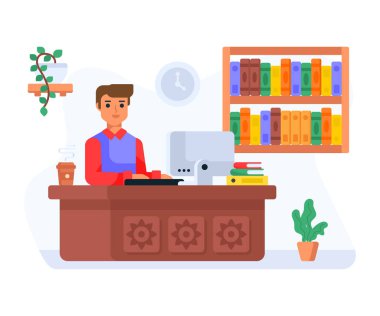 Ofis vektör illüstrasyon tasarımında çalışan adam