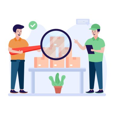 Evdeki vektör düz çizimde akıllı telefon kullanan adamlar. dağıtım kutuları ve döngü 