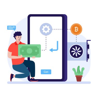 Dizüstü bilgisayarı ve akıllı telefonu olan yeni bir fikir vektörü çizimi olan bir adam