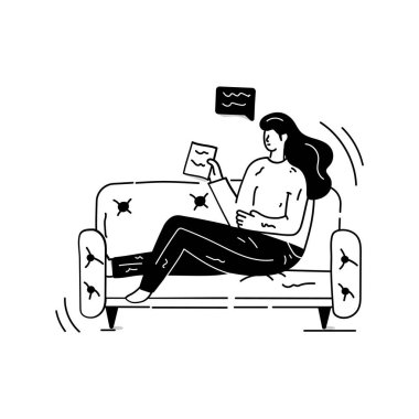 Kanepede oturan kadın, vektör çizimi.