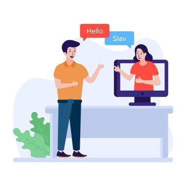 Akıllı telefon ve konuşma balonu vektör çizim tasarımı olan insanlar