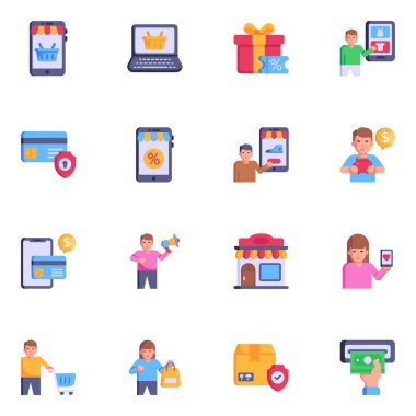 Düz dizayn edilmiş çevrimiçi vektör simgeleri