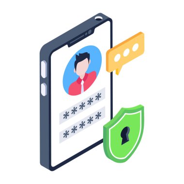 Mesajlı bir telefonun izometrik vektör görüntüsü.