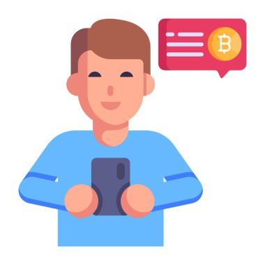 Akıllı telefon ve sohbet baloncuğu çizimi olan adam