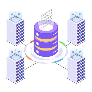 sunucuları ve bilgisayar vektör illüstrasyonlu sunucu odası