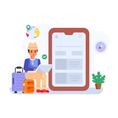 Panosu ve dizüstü bilgisayarı olan gezgin vektör çizimi tasarımı