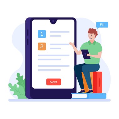 Akıllı telefonu olan ve kontrol listesi vektör illüstrasyon tasarımı olan bir adam