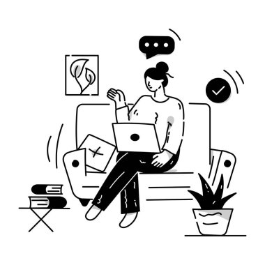 İleti vektör çizimi dizaynlı dizüstü bilgisayarı olan adam