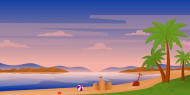 Palmiye ağaçları ve deniz manzaralı sahil manzarası