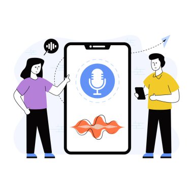 Akıllı telefonu ve sosyal medya vektör illüstrasyonu olan bir adam