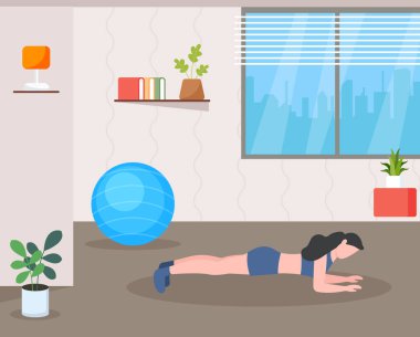 Oda vektör illüstrasyon tasarımında topu olan kadın