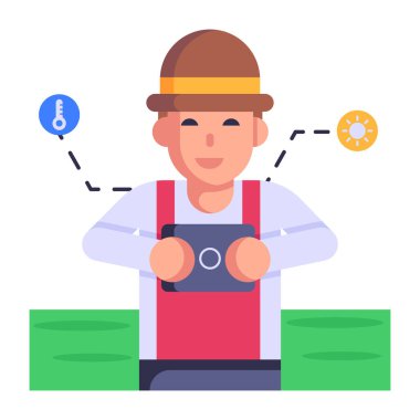 Kask vektör illüstrasyonlu işçi