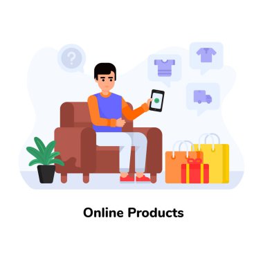 Alış veriş çantalı ve akıllı telefonlu bir adam.