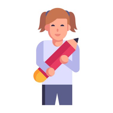 Kalem ve kitap vektör illüstrasyon tasarımlı öğrenci kız