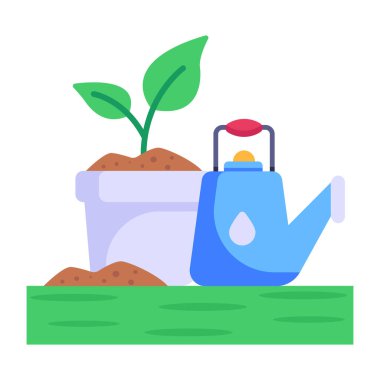 Toprak ve bitki vektör çizimi içeren sulama kutusu