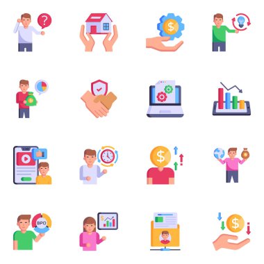 İş yönetiminin vektör düz simgeleri kümesi.