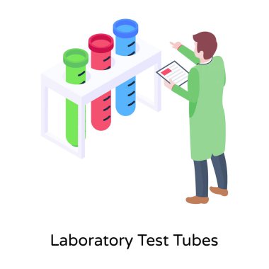 Bir test tüpü ve bir bardak su ile izometrik bilim adamı..