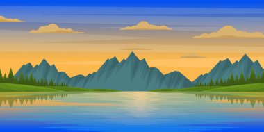 Dağları ve bulutları olan güzel bir manzaranın vektör çizimi