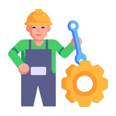 Miğfer vektör çizimine sahip inşaat işçisi