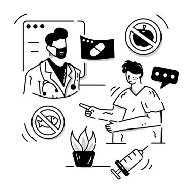 Tabletli ve sigaralı bir adam. vektör illüstrasyonu