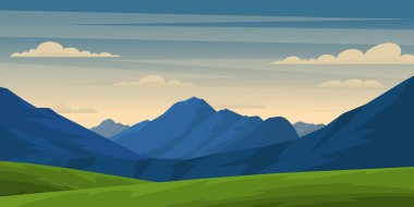 Dağlı manzara, dağ gölü, orman. vektör illüstrasyonu