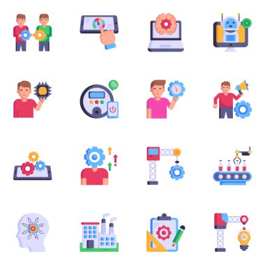 Yönetimin düz simgeleri, vektör illüstrasyonu